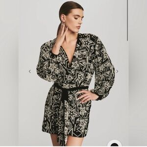 Retrofete Star Pearl Beaded Wrap Velvet Dress